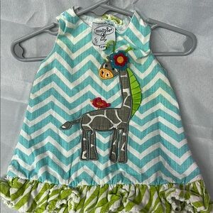 Mud Pie Teal Chevron Baby Dress with Giraffe